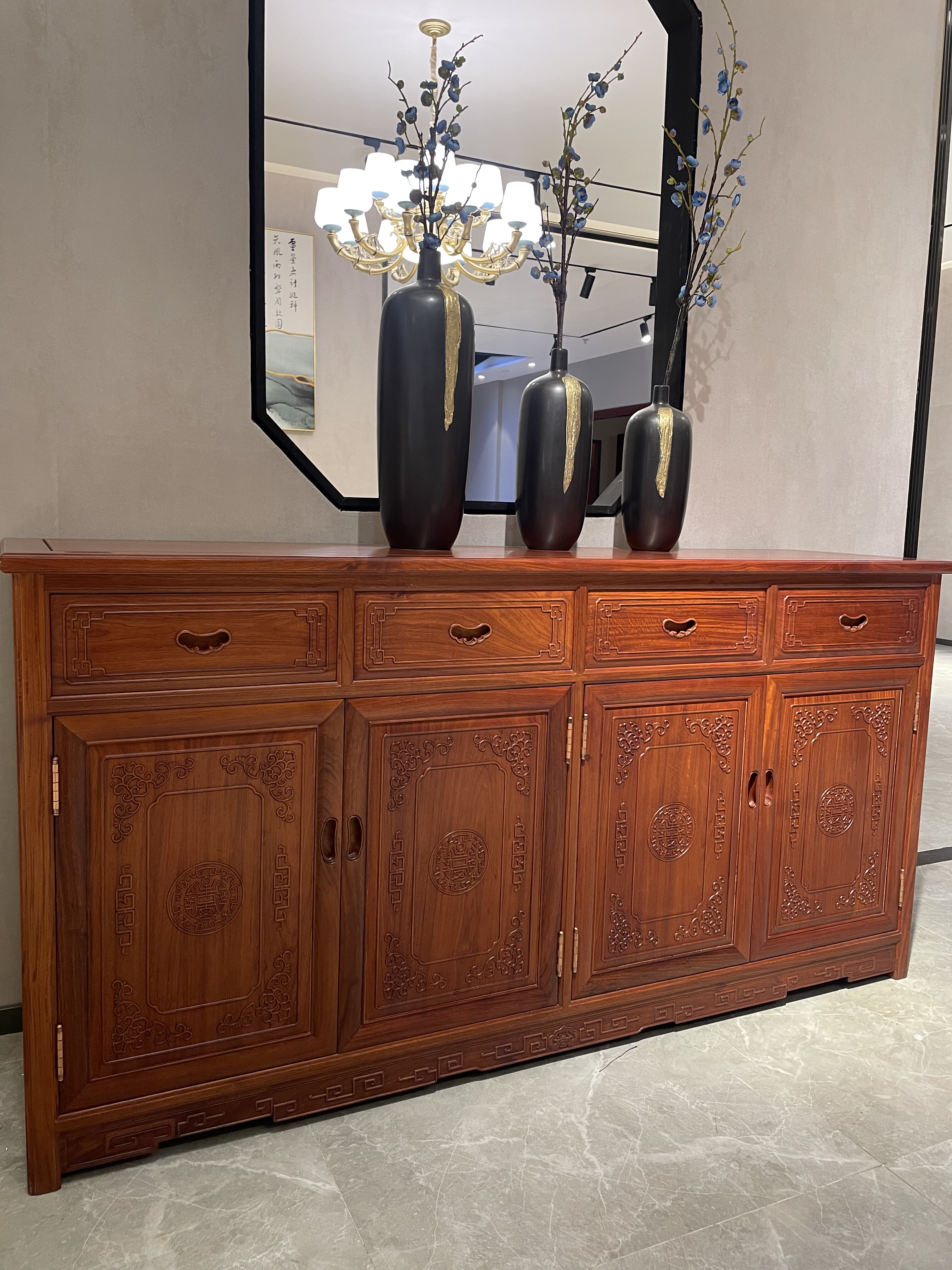 年年红 红木家具缅甸花梨木餐边柜大果紫檀中式餐厅边柜收纳碗柜