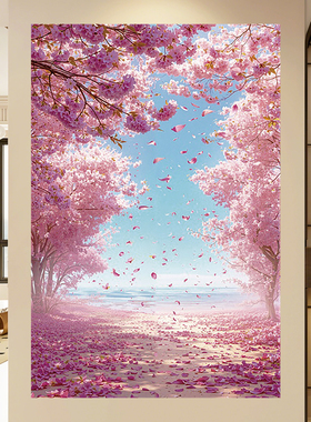 唯美风景樱花落花装饰画自带背胶