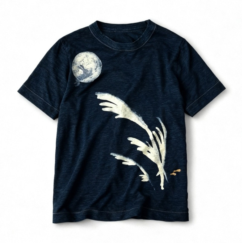 日系新品玉兔前后刺绣短袖T恤靛蓝百搭上衣女Ctrl C 45,淘宝优惠券,粉丝福利购,淘宝优惠卷