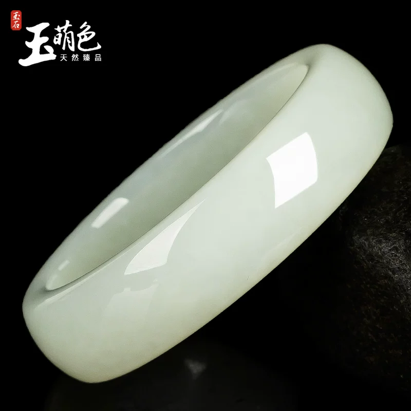 玉萌色 Natural ore jade, women's bracelet, replica white jade