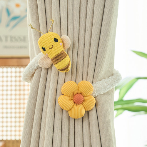 简约现代窗帘绑带卡通可爱束免系扣环白纱家居装饰免纱帘一对装 - 图0