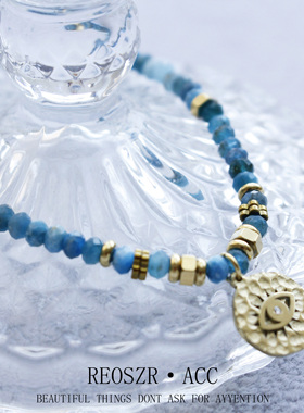 洛恣蓝色天然石民族风恶魔之眼女项链蓝松石波西米亚高定锁骨链