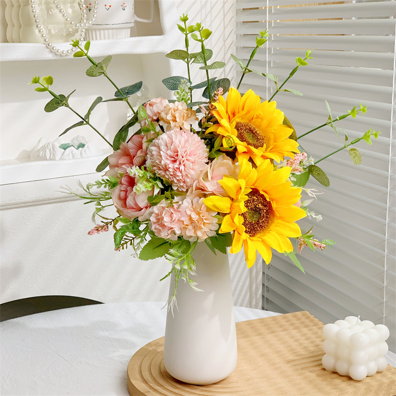 向日葵仿真花假花摆设家居卧室客厅餐桌装饰花艺摆件玫瑰干花花束-图0