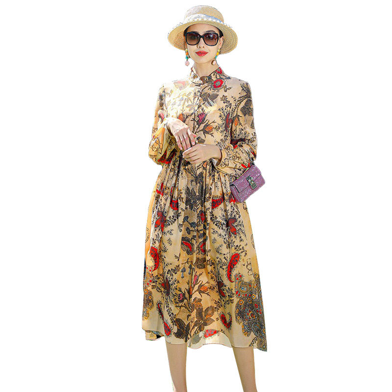 ranran民族风立领印花女2022连衣裙 ranran服饰连衣裙