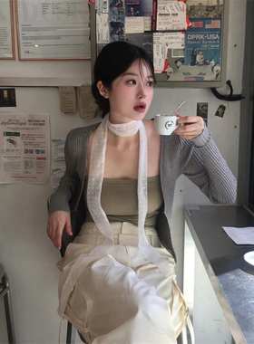 长条春夏新款波点白色丝巾蕾丝女