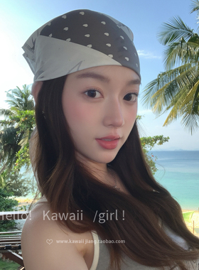 韩系辣妹灰色拼色方巾