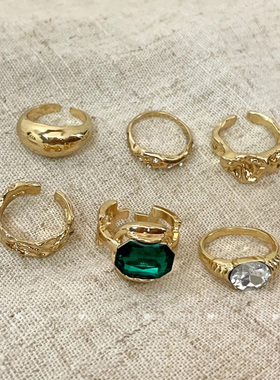 中古风轻奢高级感金色开口戒指