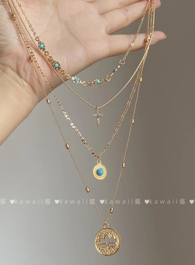 中古四层叠戴十字架花朵项链