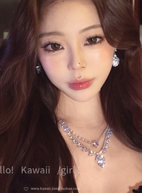 轻奢锆石双层爱心项链耳环套装