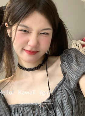 甜酷辣妹黑色蕾丝蝴蝶结项链夏季