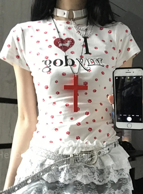 甜酷辣妹红色十字架项链