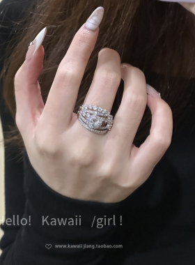 轻奢高级感银色多层链条戒指