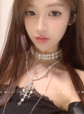 巴洛克多层珍珠十字架项链