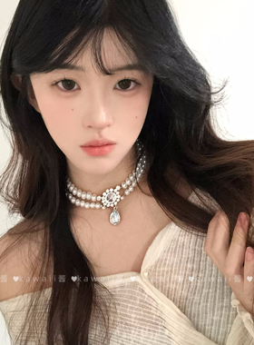 千金氛围感镶钻珍珠项链