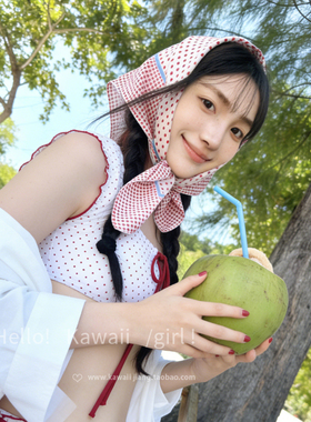 韩系简约红色波点头巾