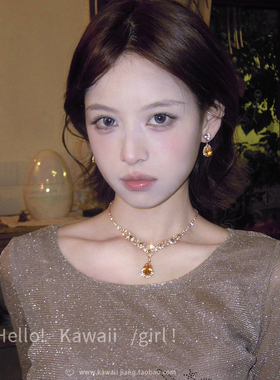 古早辣妹爆闪金色水滴锆石项链