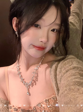 韩系千金感水滴锆石项链耳环套装