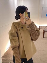 Rixo Marcy Autumn Winter Small Crowdsourced Design Sense Round Collar Double Row Buckle 100 Lap Splice Knit Long Sleeve Fur Coats Women