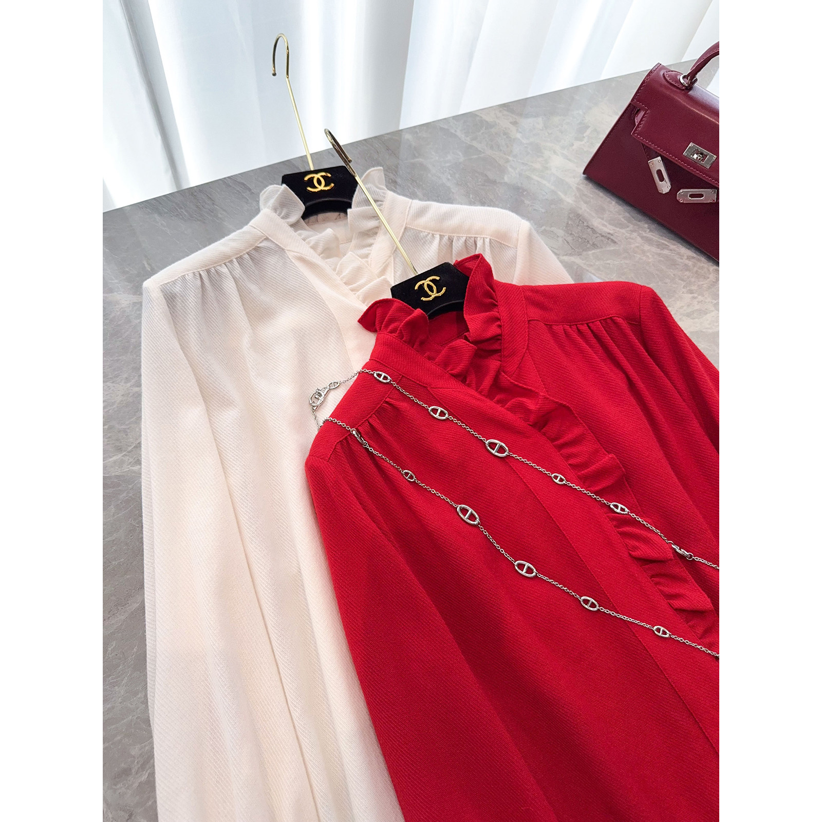 宫廷气质！新年红花边立领斜纹羊毛法式长袖衬衫木耳边打底上衣女,淘宝优惠券,粉丝福利购,淘宝优惠卷