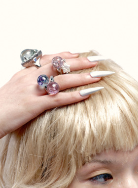 TysGrocery 23 Faux2 宝石与碎钻琥珀树脂戒指