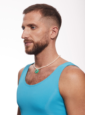 TysGrocery 22 Pray 2 撞色闪粉树脂环绕桃心珍珠项链