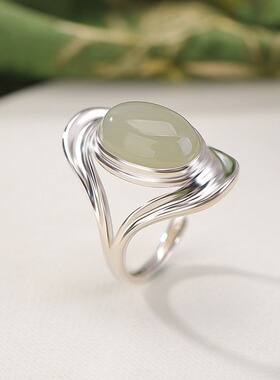 镂空椭圆蛋面戒指个性百搭设计感