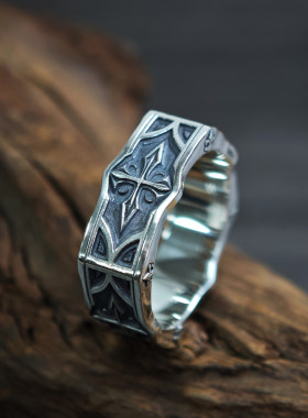 复古中世纪方形十字戒指男女款