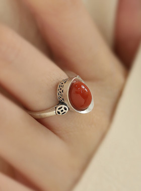红色元宝戒指女复古国风新中式