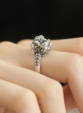 复古高级感招财貔貅可转动戒指