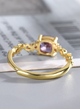 方形紫色锆石戒指女轻奢气质简约