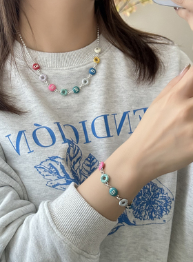 ins彩色字母圆珠简约百搭配饰品