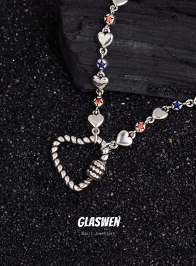 复古彩色爱心链条项链女桃心小众个性设计高级感简约项饰
