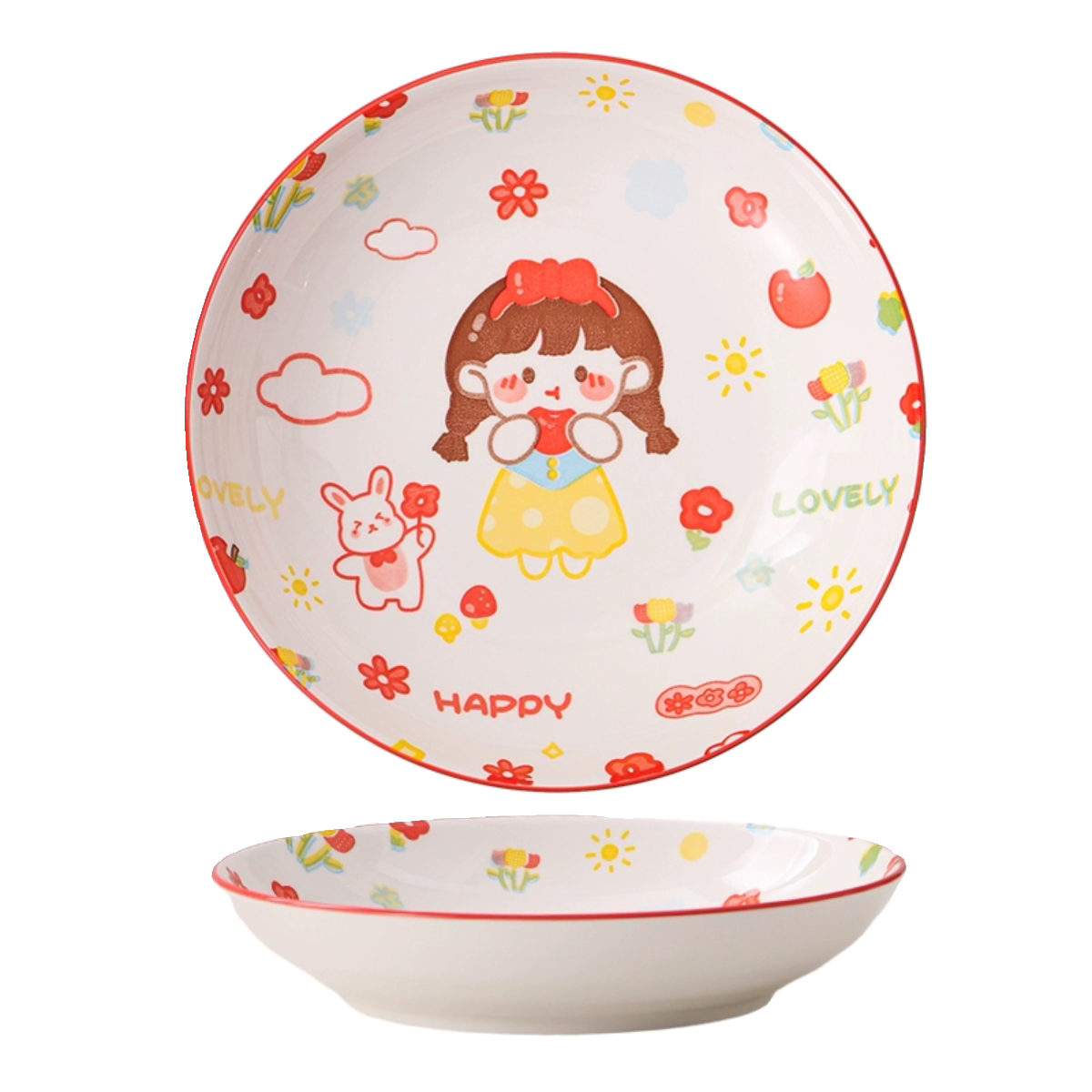 釉下彩卡通餐具家用米饭碗菜盘子可爱学生儿童男女孩陶瓷碗盘套装