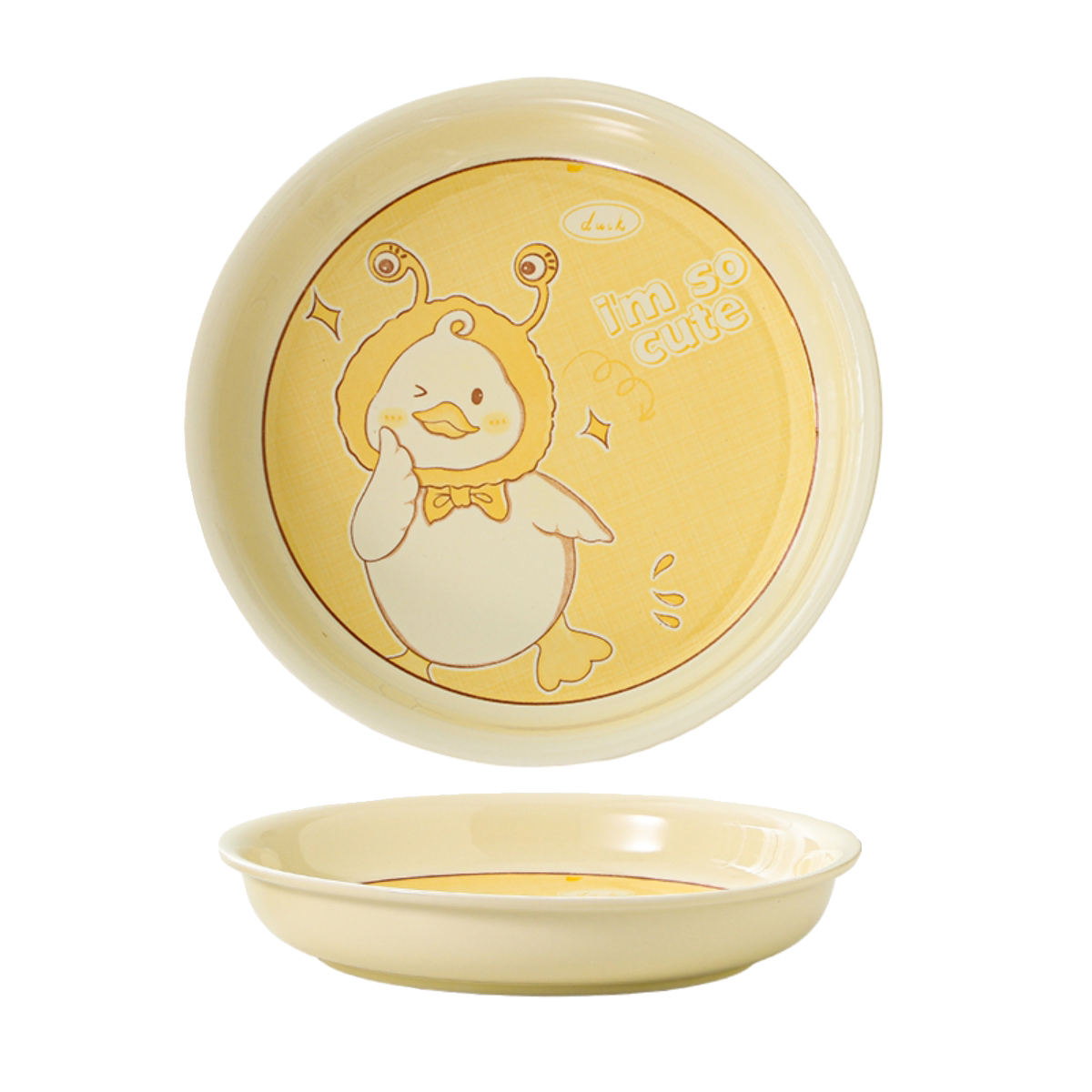 釉下彩卡通陶瓷盘碗餐具套装组合可爱奶油风家用鱼盘菜盘子米饭碗