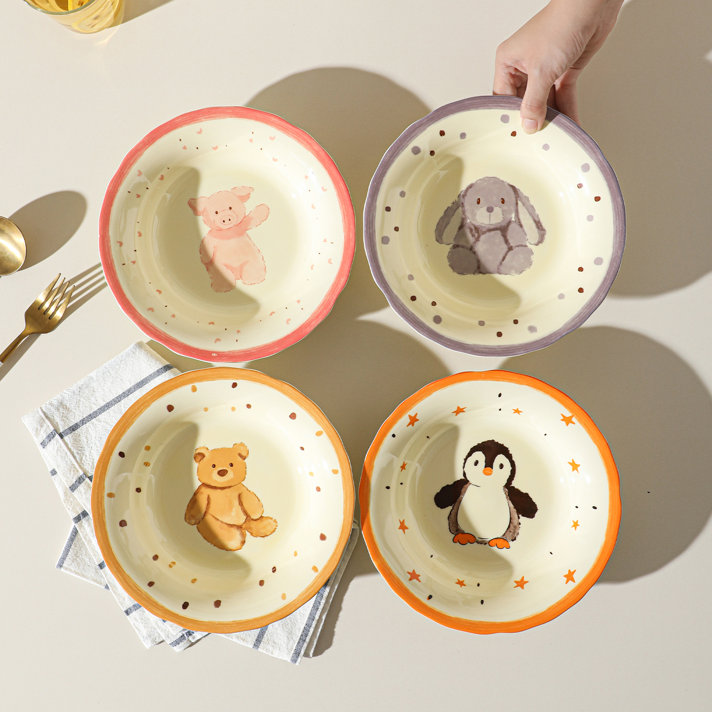 釉下彩陶瓷盘卡通家用菜盘子餐具可爱好看米饭碗2025新款个人专用 - 图0