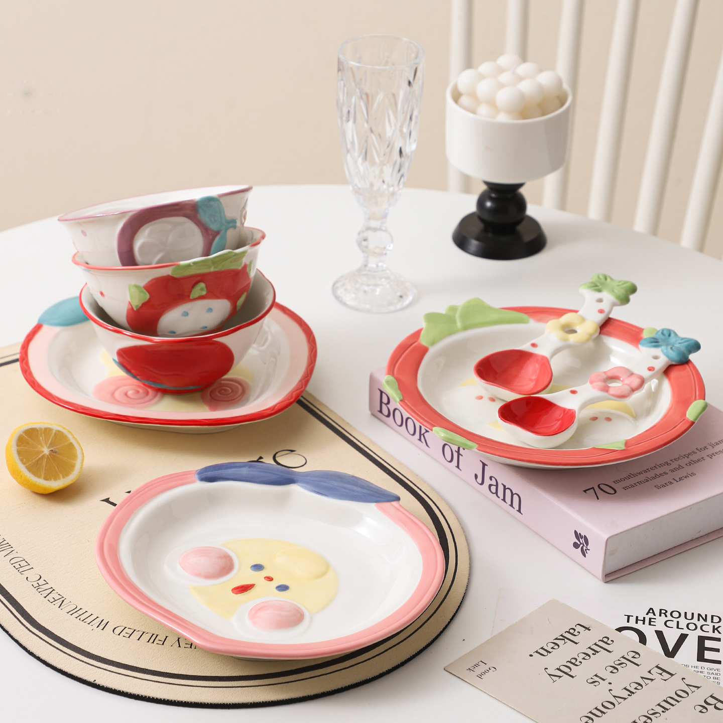 釉下彩陶瓷盘子浮雕餐具家用米饭碗可爱菜盘小清新高颜值2025新款