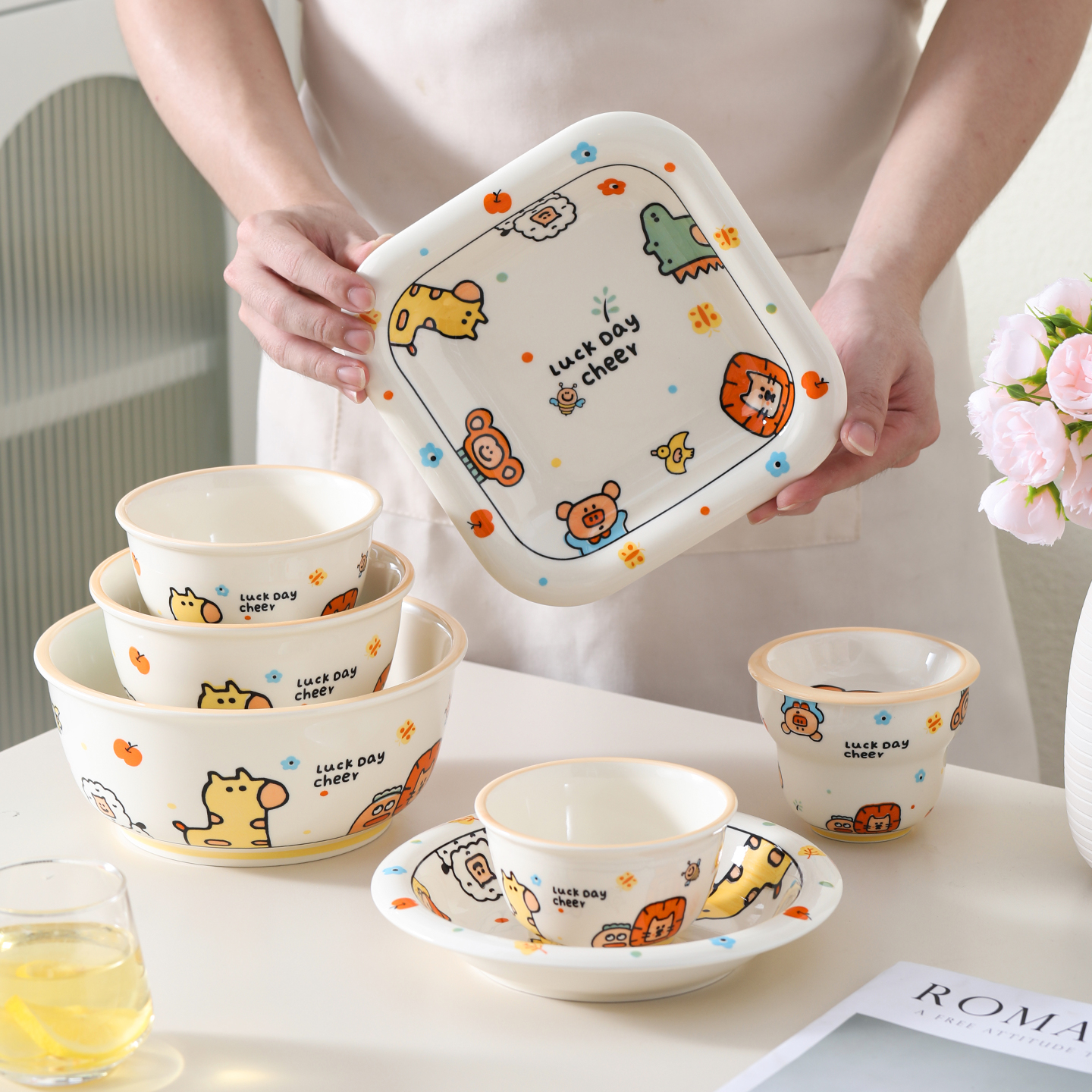 釉下彩陶瓷碗家用餐具可爱卡通个人专用饭碗2025新款高颜值泡面碗