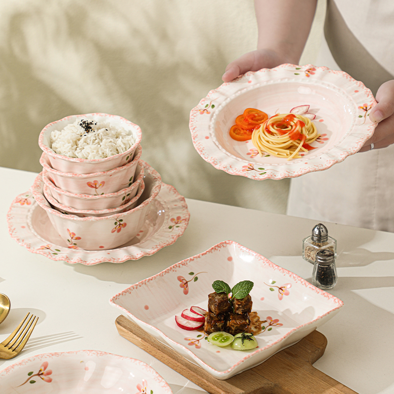 釉下彩陶瓷餐具套装组合家用米饭碗菜盘子清新高颜值个人专用碗