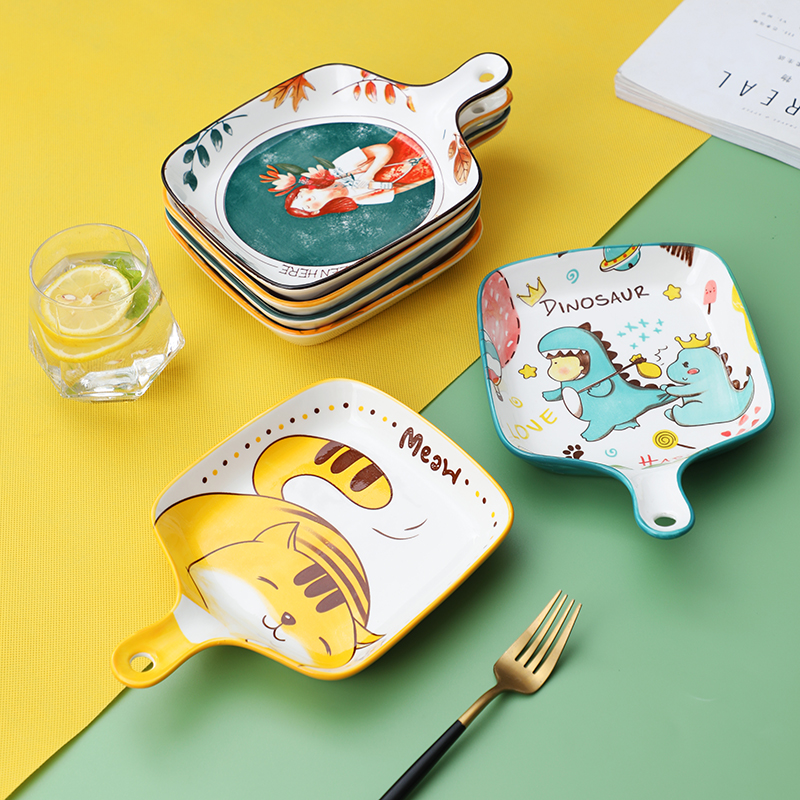 北欧创意烤盘陶瓷带手柄把微波炉烤箱专用网红家用餐具菜盘子烘培