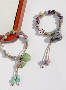 新中式手工编织陶瓷葫芦手链时尚复古民族风个性串珠抽拉情侣