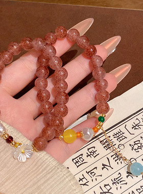 新中式草莓酱串珠桃花手串轻奢小众高级感百搭气质手链手饰品批发