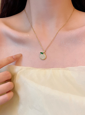 小清新可爱柠檬钛钢项链女ins潮百搭气质精致满钻超闪锁骨链颈链