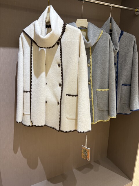 2025新款撞色贝壳绣边落肩宽松含绵羊毛双面昵小香风大衣女时尚