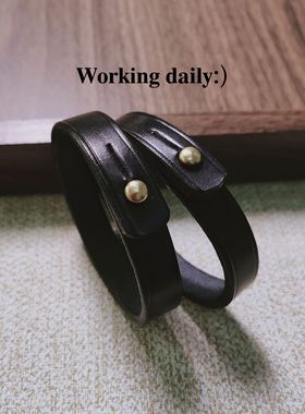 复古阿美咔叽手工牛皮手链黄铜挂扣原创手饰简约男女文艺风手链