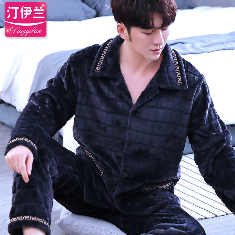 加绒法兰绒金丝绒男士秋冬季款睡衣 汀伊兰睡衣/家居服套装