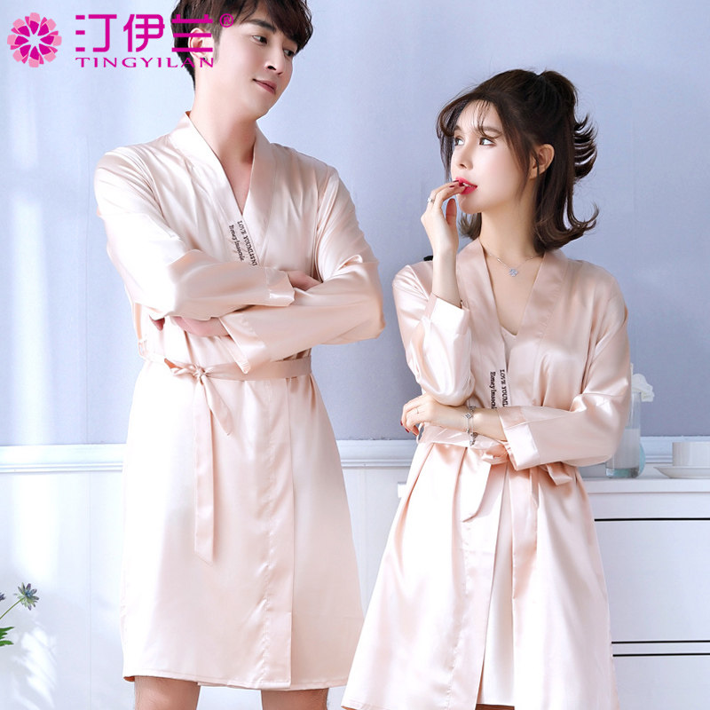 汀伊兰情侣薄款冰丝长款丝绸睡袍 汀伊兰睡袍/浴袍