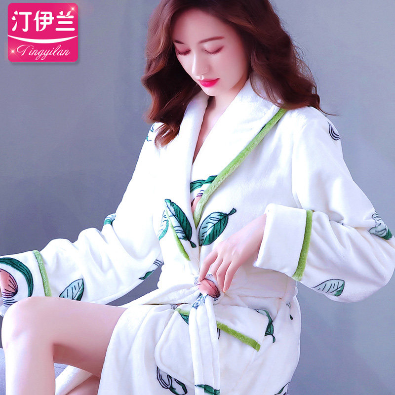 新款牛油果女袍加厚法兰绒加长睡袍 汀伊兰睡袍/浴袍