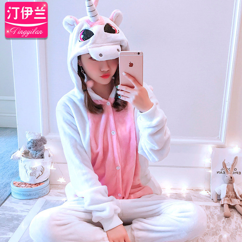 独角兽连体卡通套装长袖秋冬季睡衣 汀伊兰睡衣/家居服套装