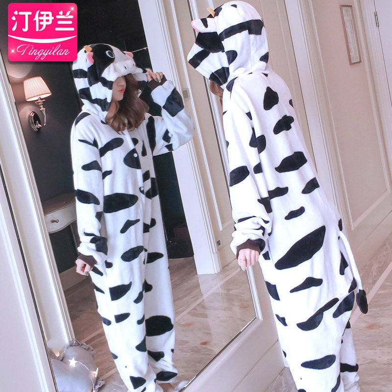 奶牛法兰连体卡通套装珊瑚绒男睡衣 汀伊兰睡衣/家居服套装