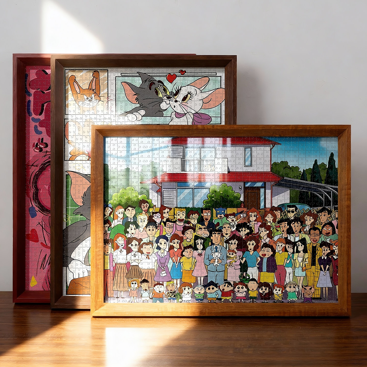 实木拼图框装裱框1000片500相框挂墙70*50*75一千块蜡笔小新画框